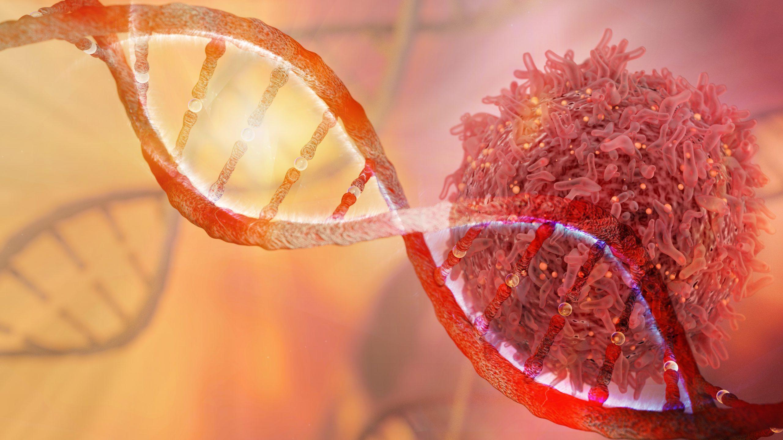 DNA链与癌细胞肿瘤学研究概念.